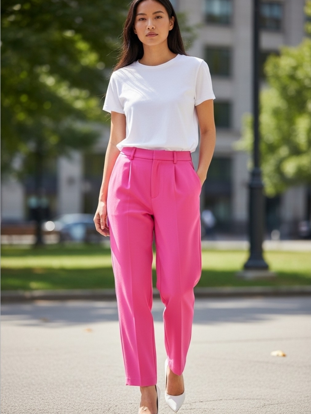 Cute Bar III High-Rise Wide Leg Hot Pink Spring Tailored Trousers. NWT. Size 16.